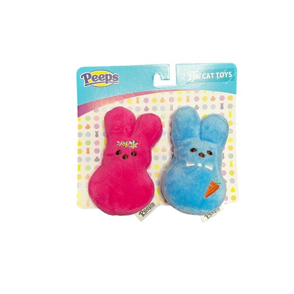 2‎ Pack PEEPS Bunnies Bunny Rabbit Plush Cat Nip Toys 4" Pink Blue Squeaky NEW - Picture 1 of 6